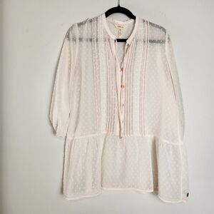 Matilda Jane Sheer White Blouse with Pink Accents Medium Swiss dot
